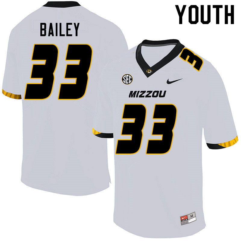 Youth #33 Chad Bailey Missouri Tigers College Football Jerseys Sale-White - Click Image to Close